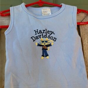 Vintage Harley-Davidson Kids Light Blue Tank Top with Cat Graphic
